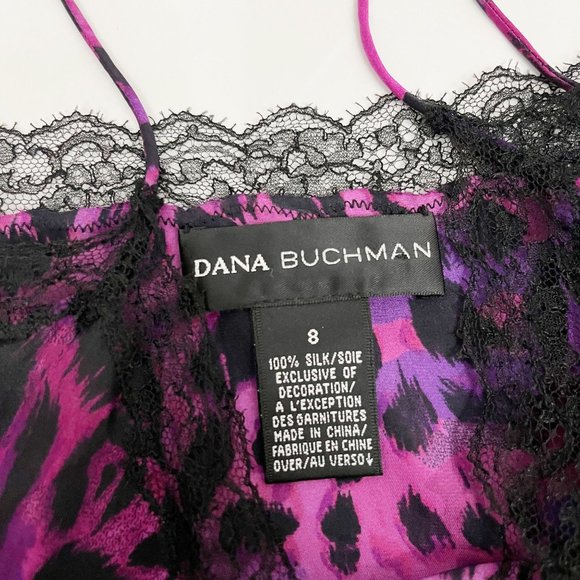 X Dana Buchman Y2K 90s Purple Leopard Print Silk Camisole Lace Trim - Size 8 - Picture 5 of 5